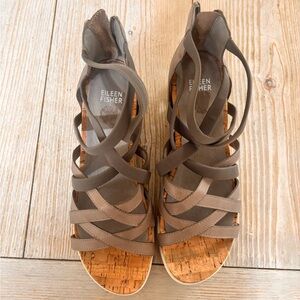 Eileen Fisher MICA Strappy Metallic Sandals NWOB